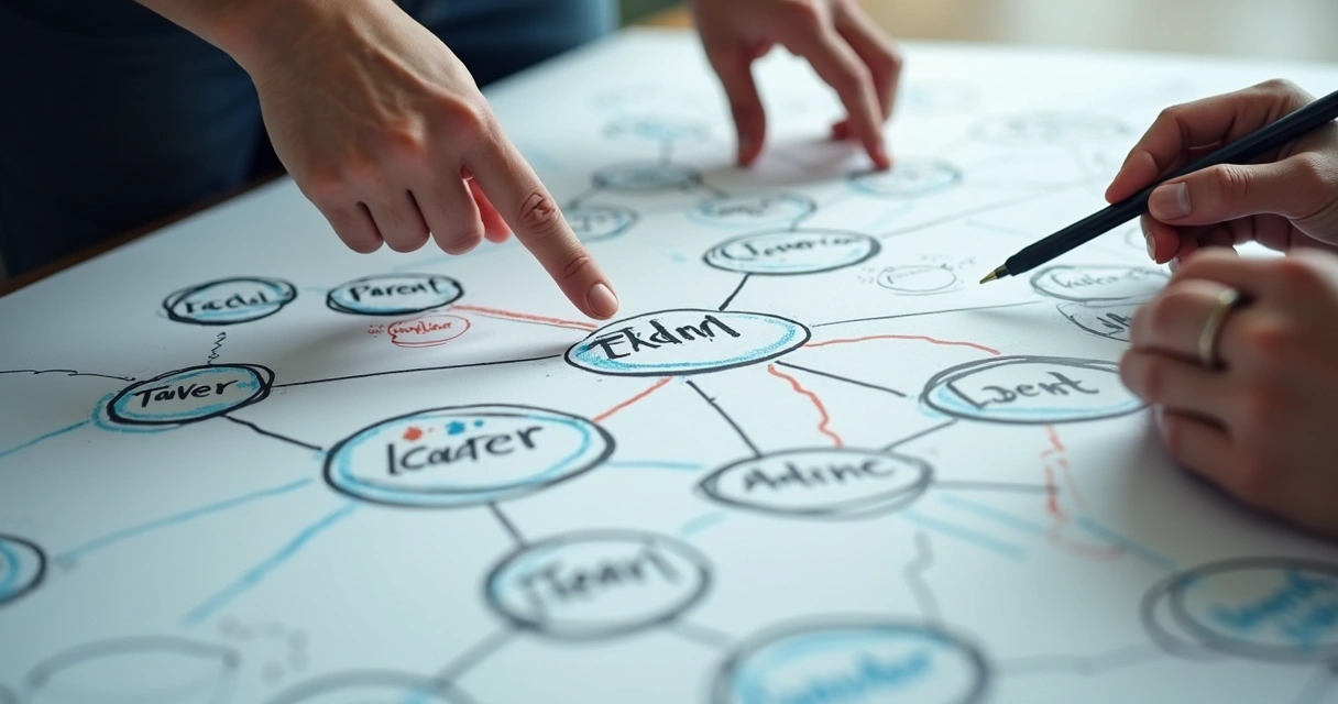 System map with highlighted connections and barriers in a coaching session 