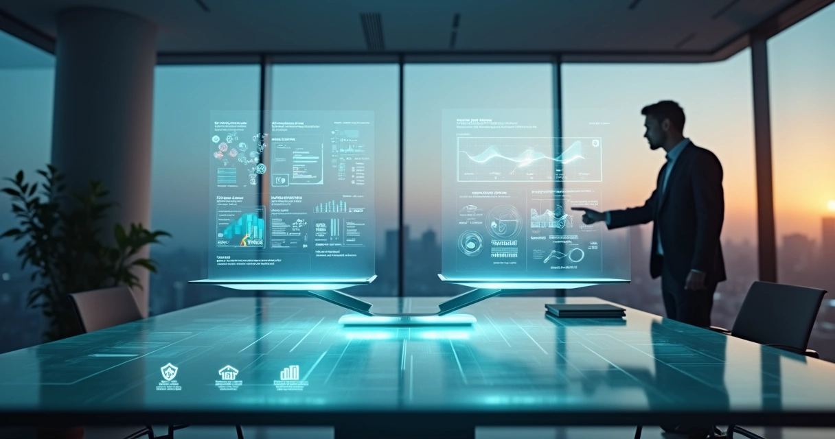Gestor apontando para balança digital comparando opções de software financeiro 