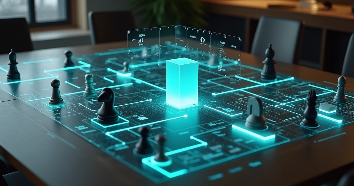 Tabuleiro estratégico com peças representando decisões de startup 