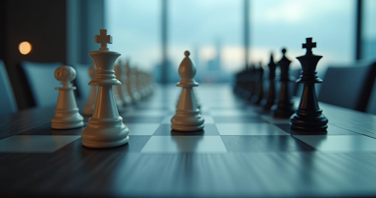 Tabuleiro de xadrez com peças pressionadas por pesos representando vendas sob pressão 