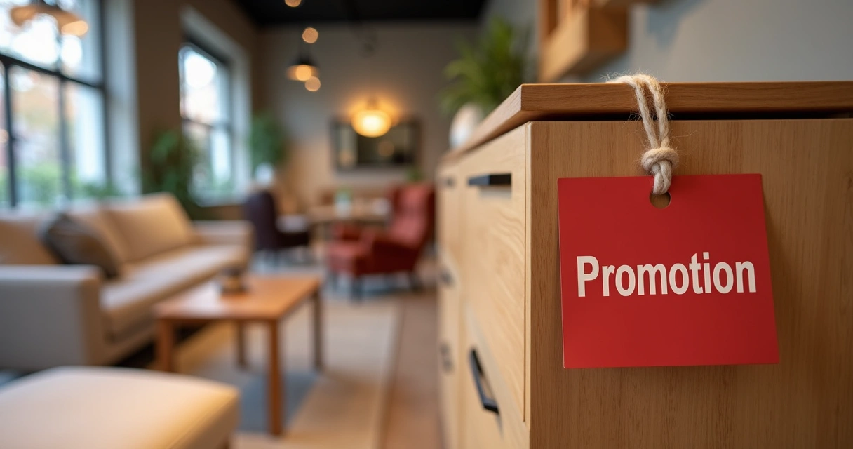 Etiqueta de promoção presa em móvel na loja 