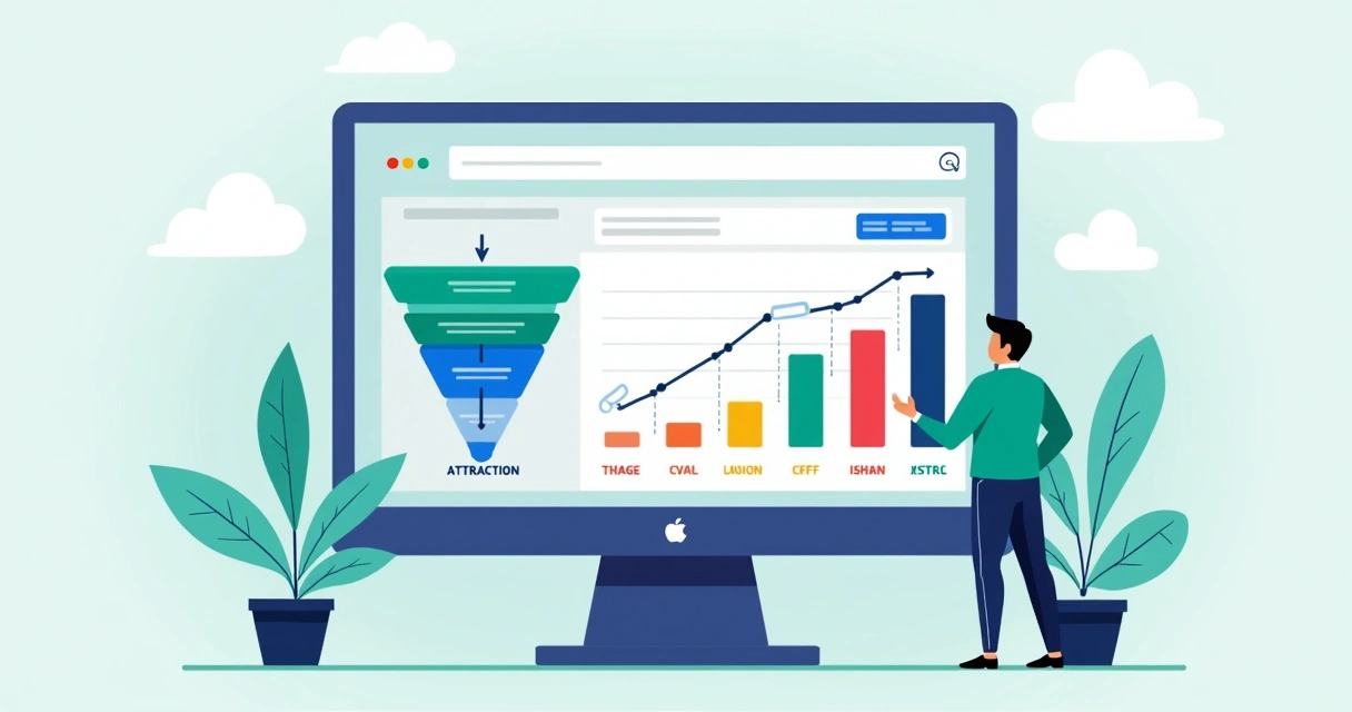 Dashboard de Google Tag Manager com funil de vendas digital 