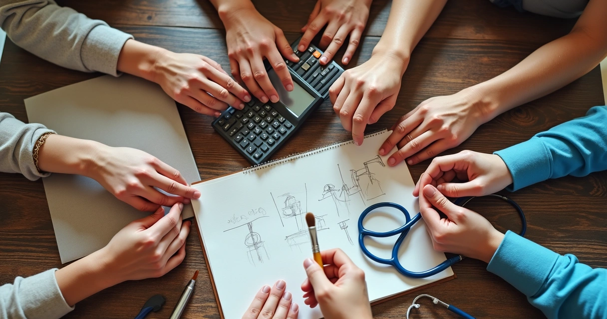 Mãos segurando diferentes objetos representando vários talentos