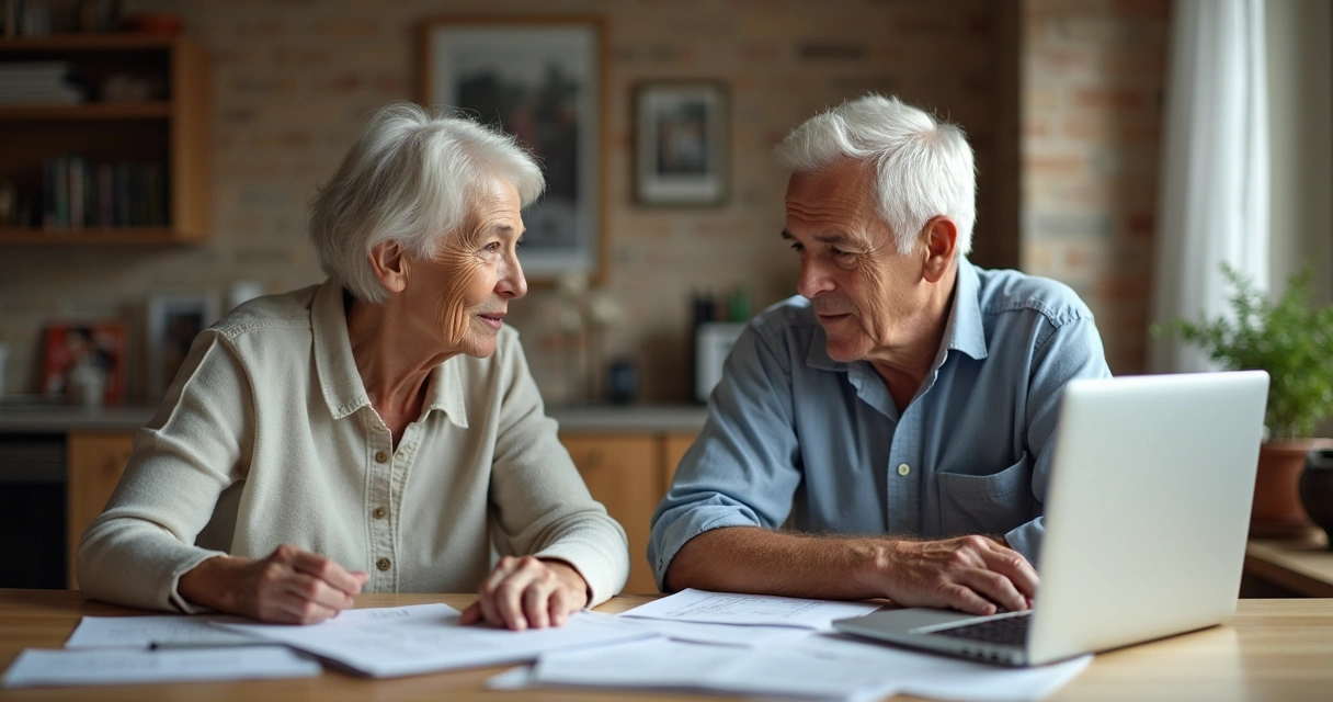 Senior couple having a serious conversation at home 