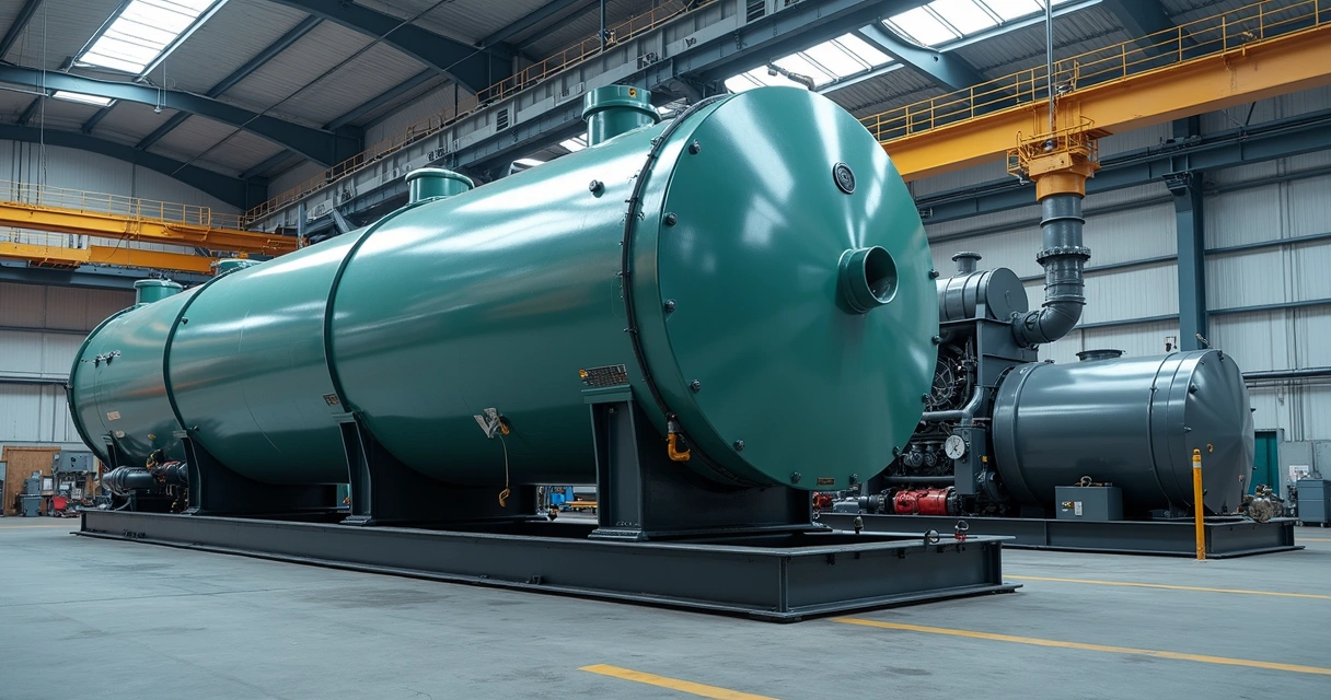 Tanque de combustível ao lado de gerador industrial em armazém