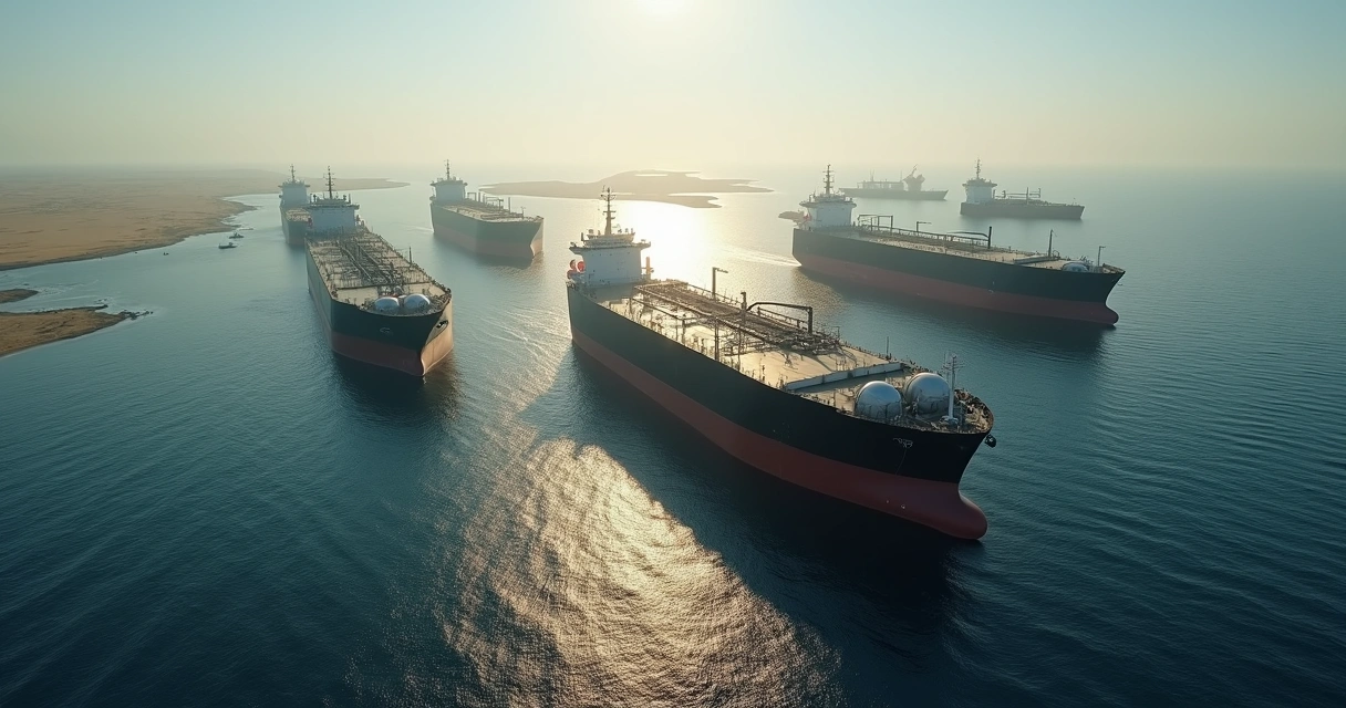 Tanques de petróleo diante do mar próximo ao Estreito de Ormuz 