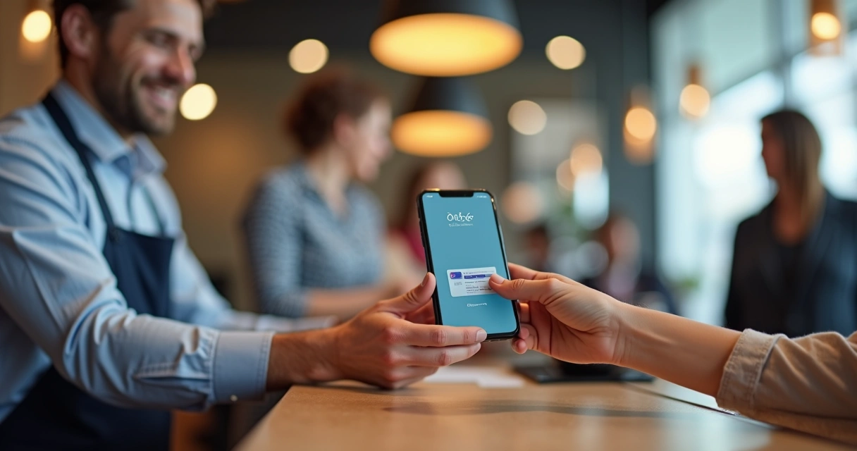 Celular Android na mão de um empreendedor aceitando pagamento por aproximação 