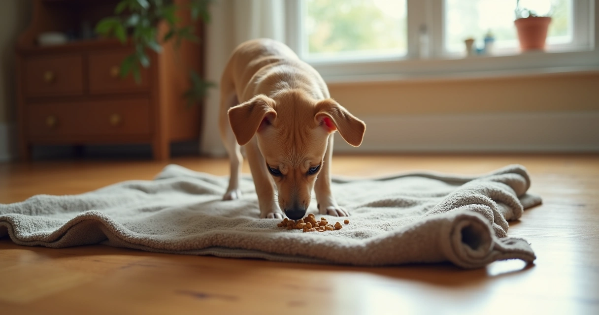 Cachorro cheirando tapete olfativo de toalha velha 
