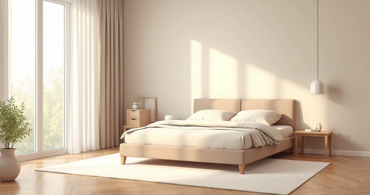 Tapete grande e moderno sob a cama de casal 