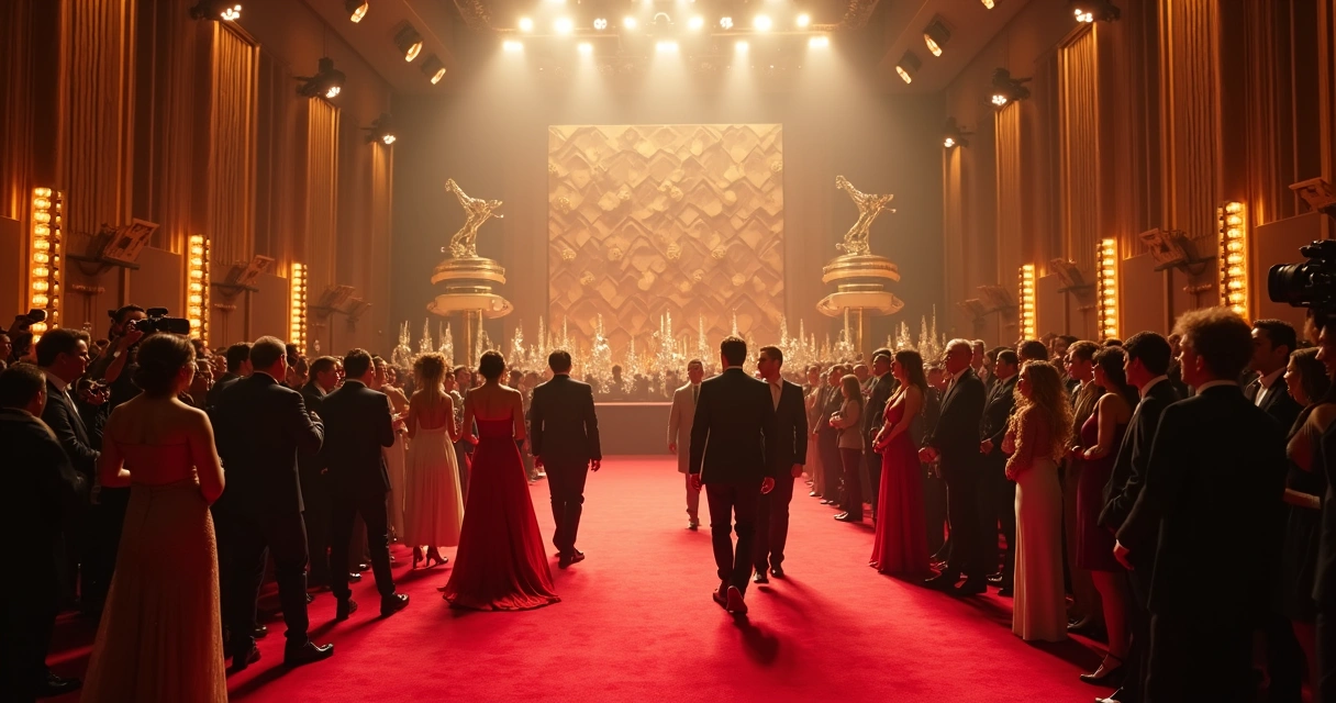Celebridades no tapete vermelho de uma premiação de cinema e música