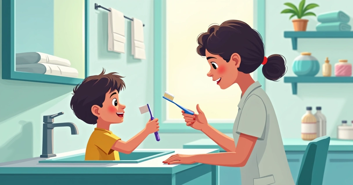 Criança autista aprendendo a escovar os dentes com terapeuta