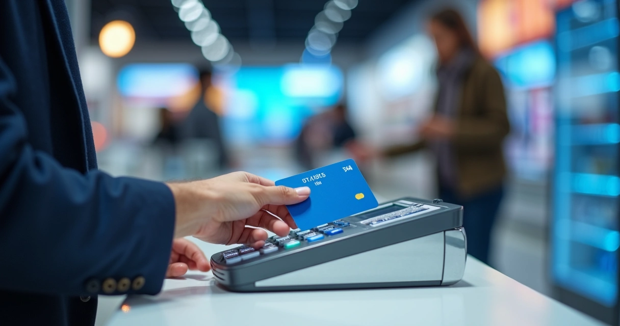 Pago con tarjeta sin contacto en un terminal moderno 