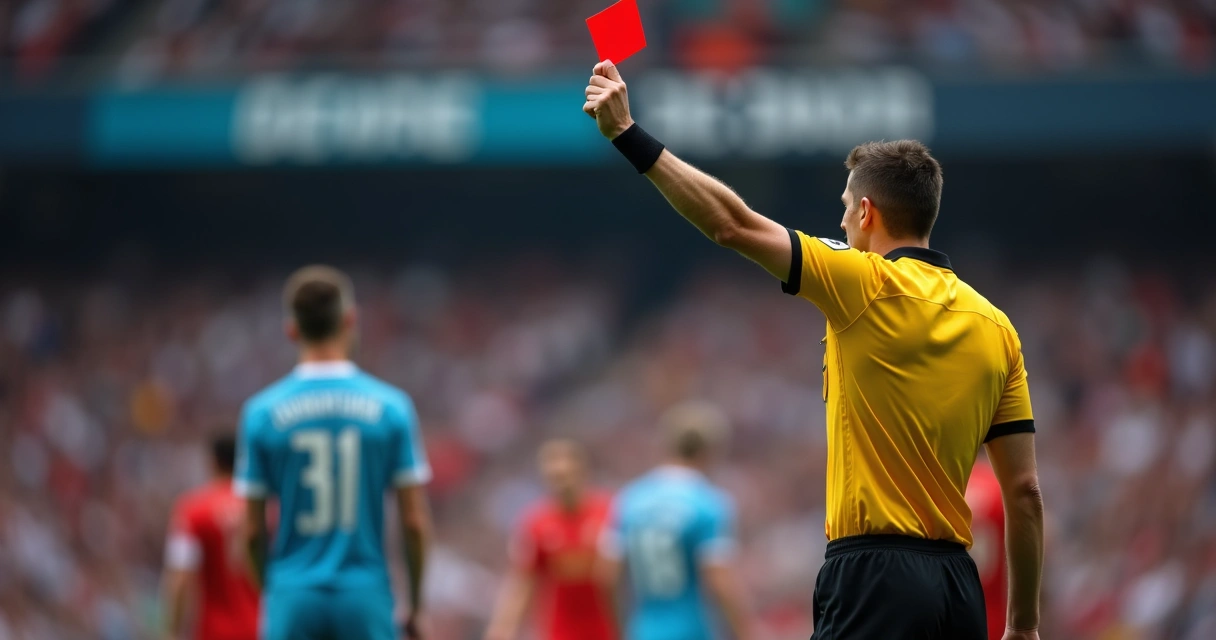 Árbitro mostrando tarjeta roja en un partido de fútbol 