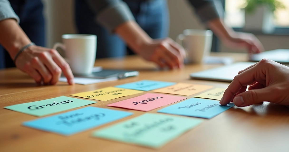 Tarjetas de reconocimiento sobre la mesa en oficina 