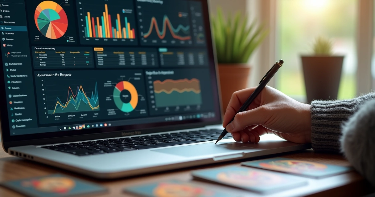 Tarot analytics dashboard with charts on a screen 