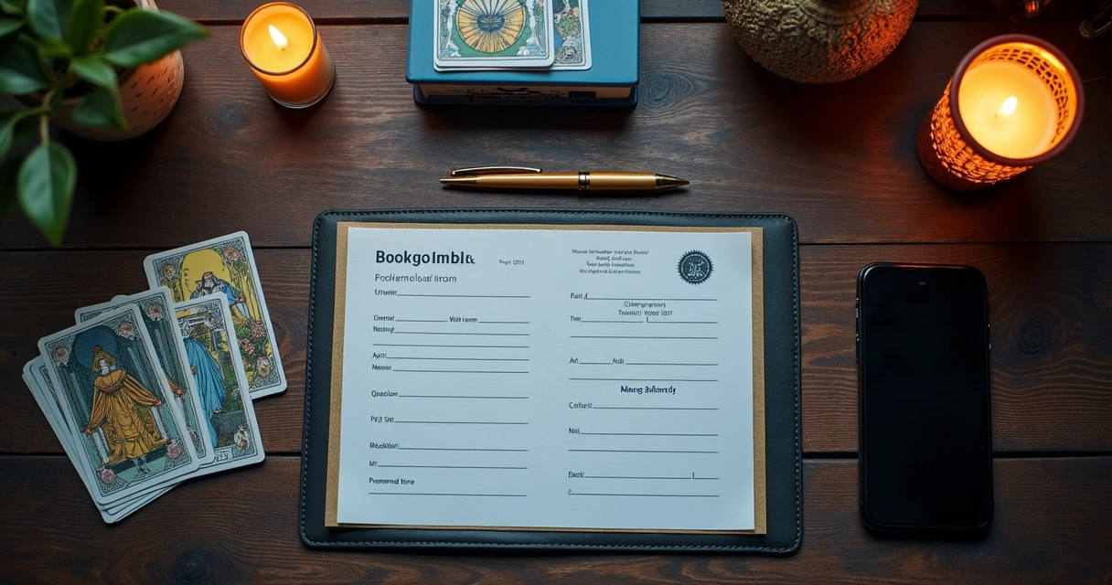 Tarot booking form beside cards and calendar 