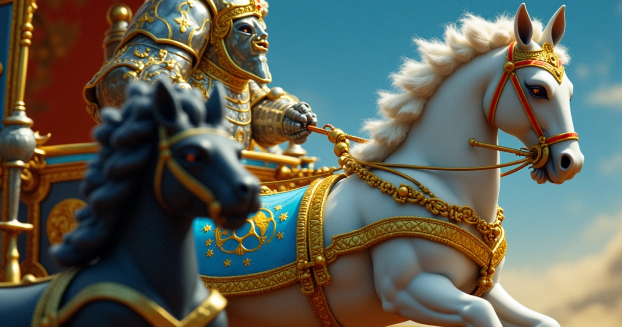 Tarot card chariot close-up of armor and sphinx 