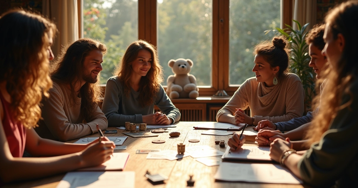Tarot group study session with diverse people 