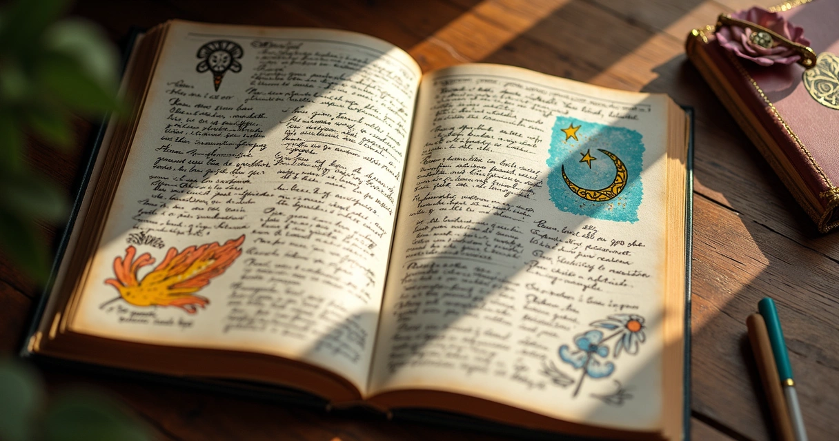 Tarot journal with notes and celebratory symbols