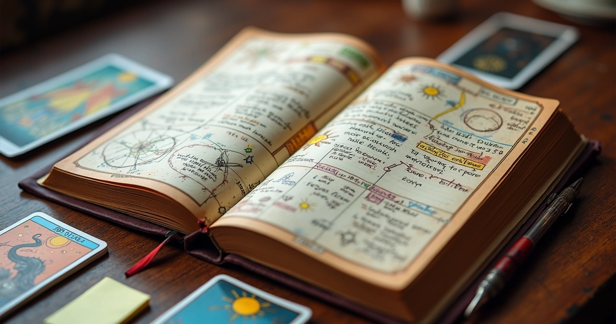 Colorful tarot journal with visual patterns and notes 