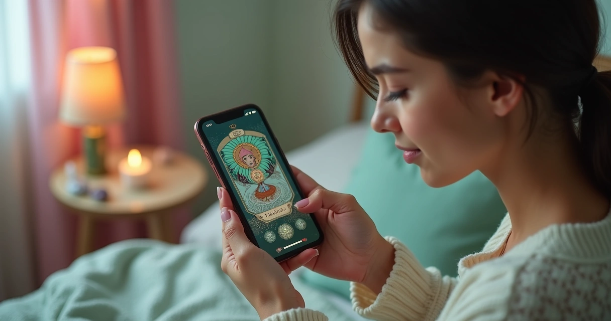 Pessoa usando tarot online no celular 