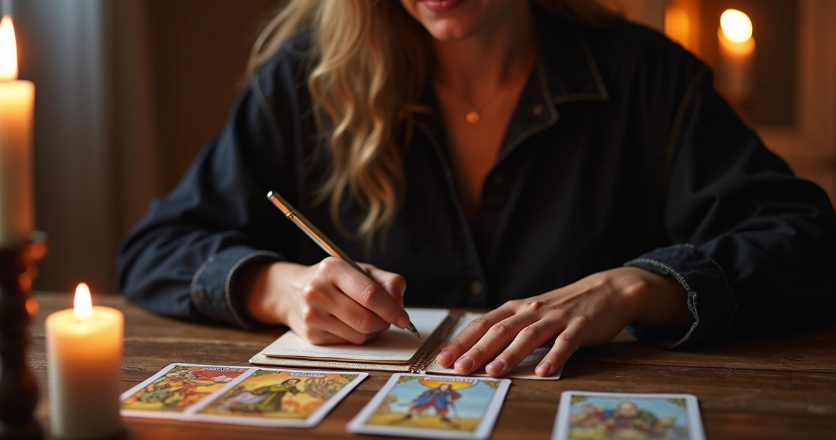 Person preparing a question for tarot reading 