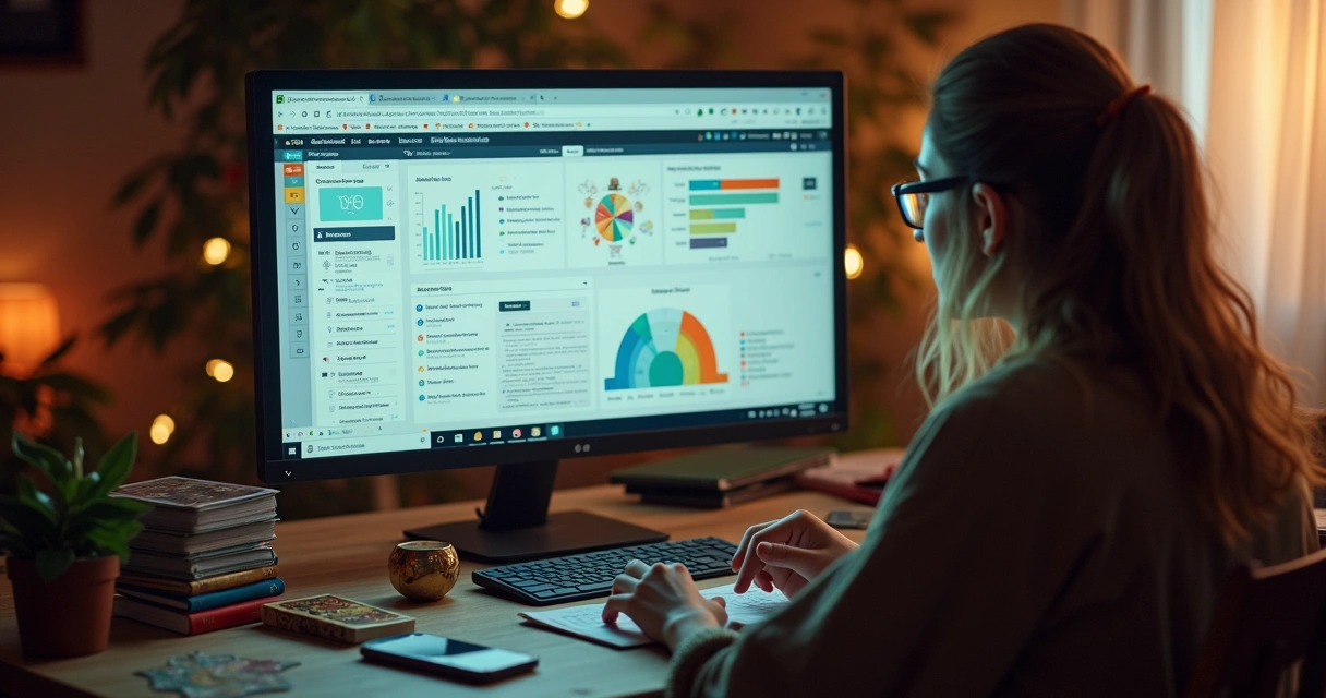 Tarot reader taking an online marketing course at home 