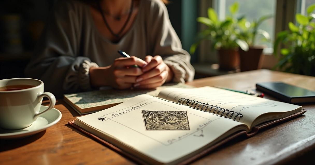 Tarot reader taking notes after drawing Ace of Pentacles 