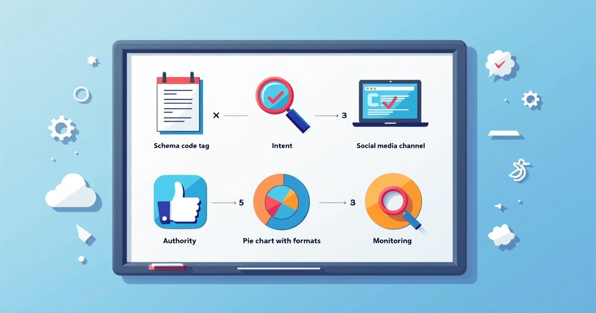 Sete ícones representando táticas de marketing digital em painel 