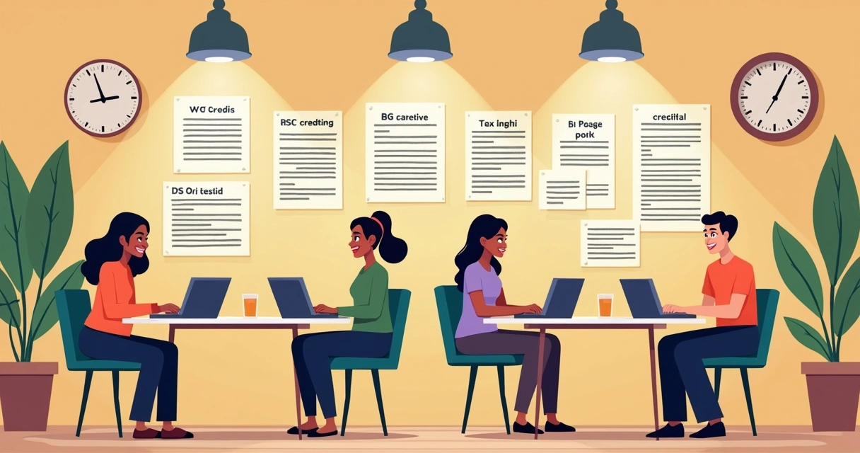 Busy VITA tax assistance center with people meeting volunteers at tables 