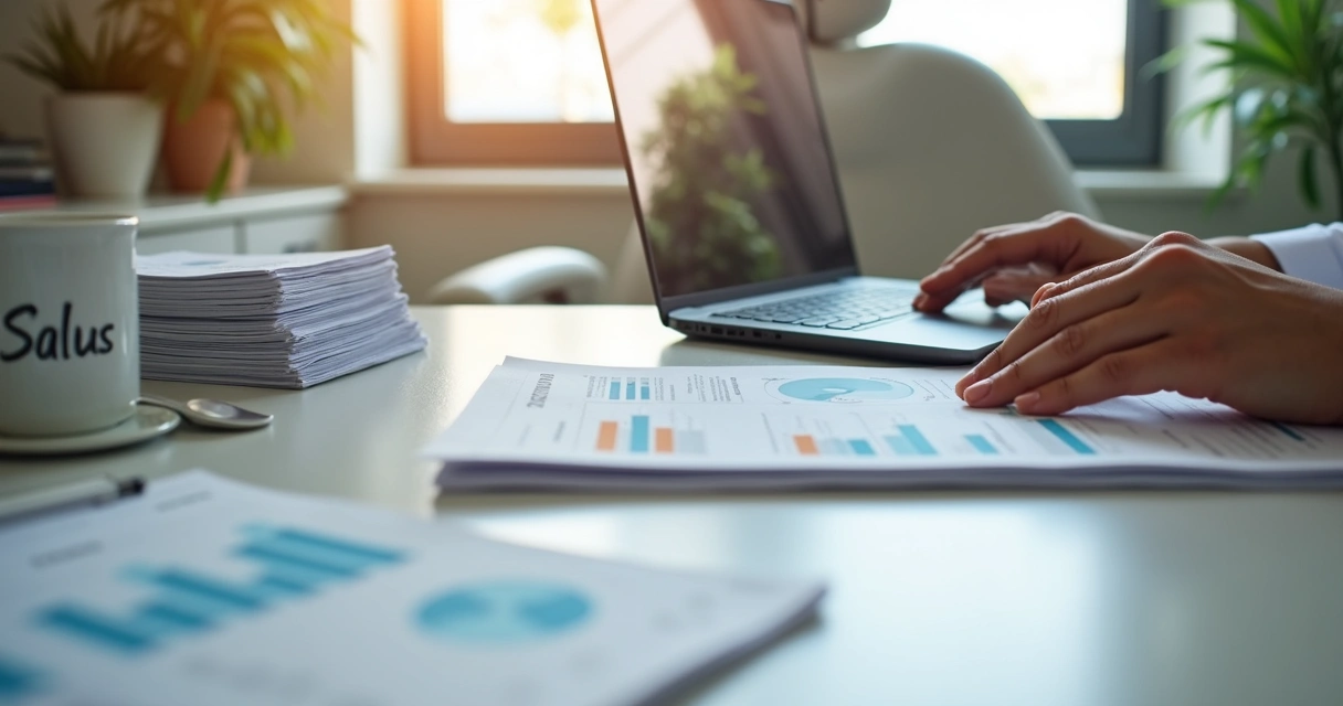 Tax paperwork on dental clinic desk 