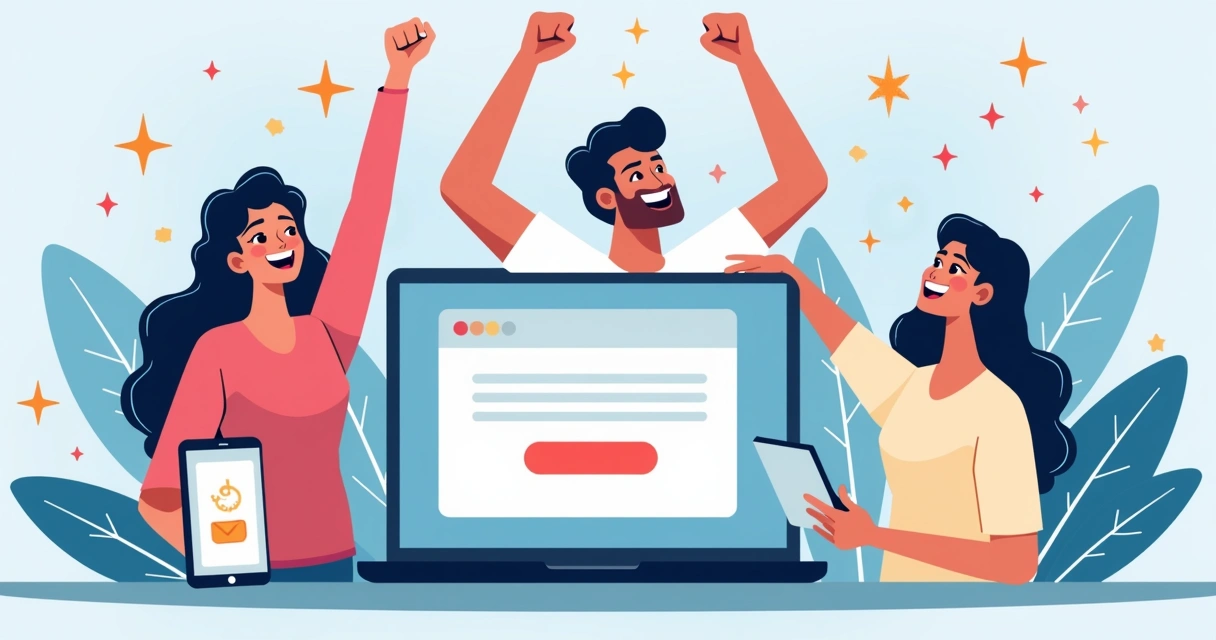 Clientes felizes com pagamentos aprovados em diferentes dispositivos 