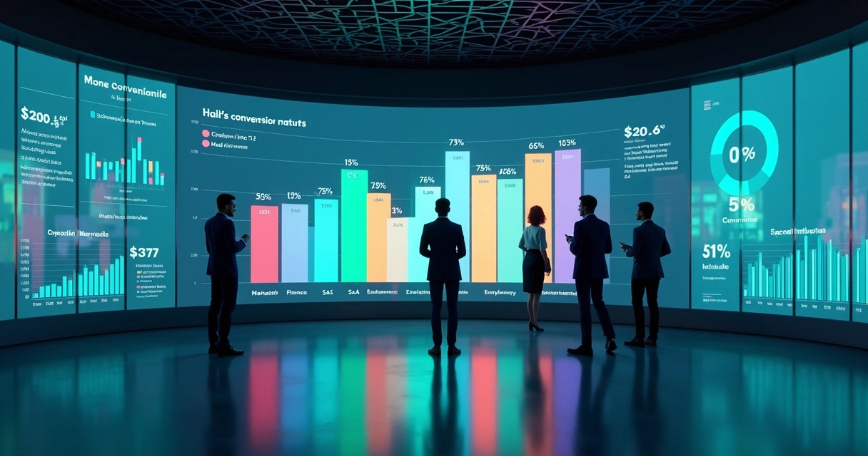 Comparação de taxas de conversão por setor em gráfico destacado 