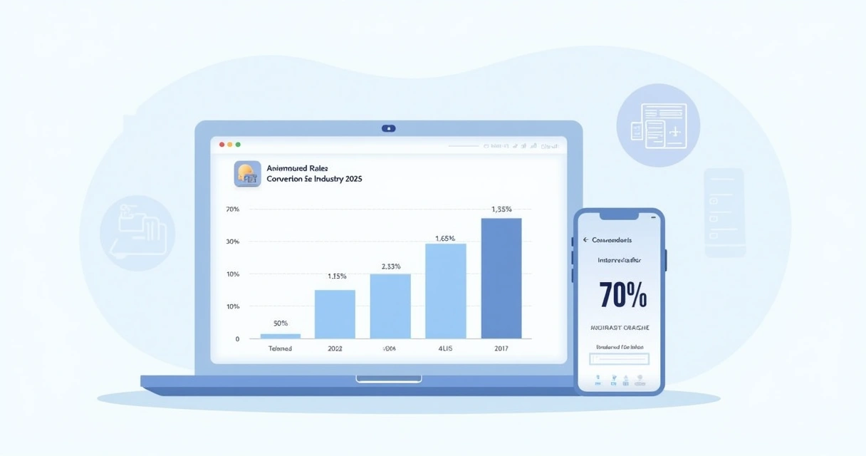 Gráfico de conversão de leads em diferentes setores, em um notebook e em um celular 