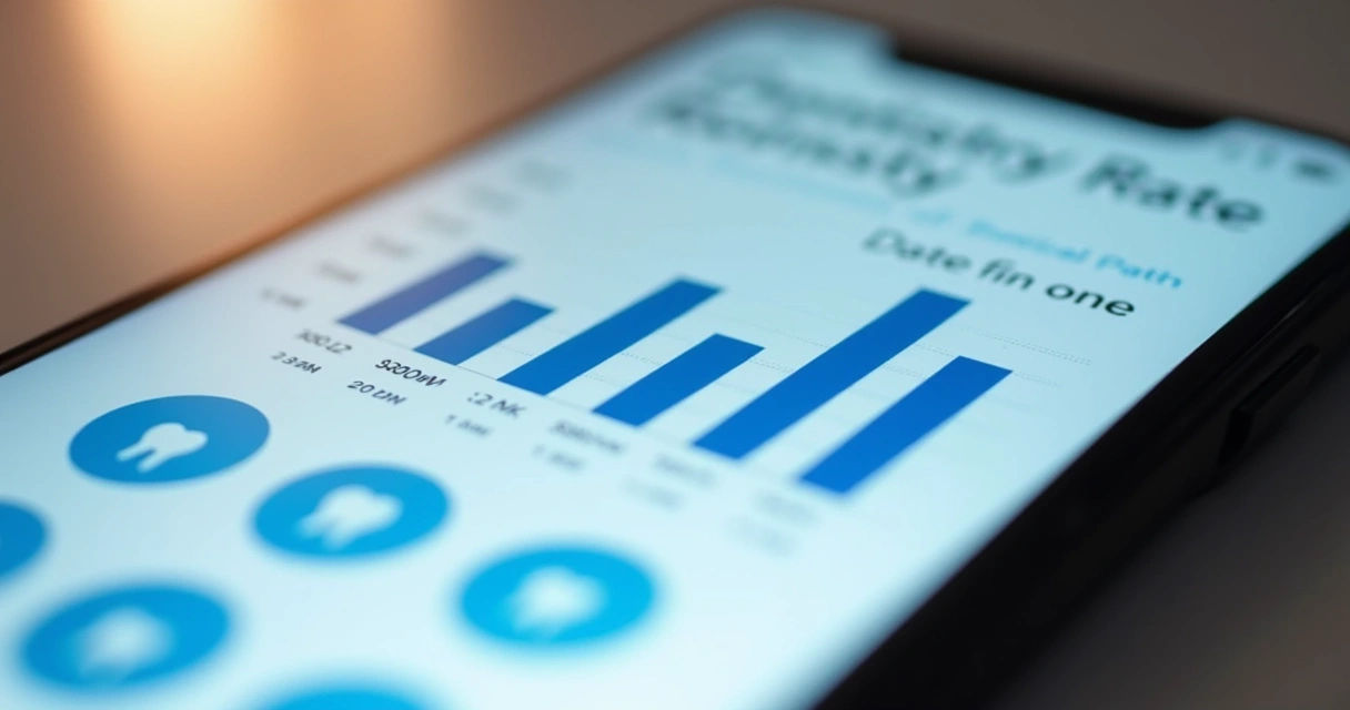 Gráfico de taxa de conversão em odontologia em uma tela de celular com notificações de mensagem ao lado 