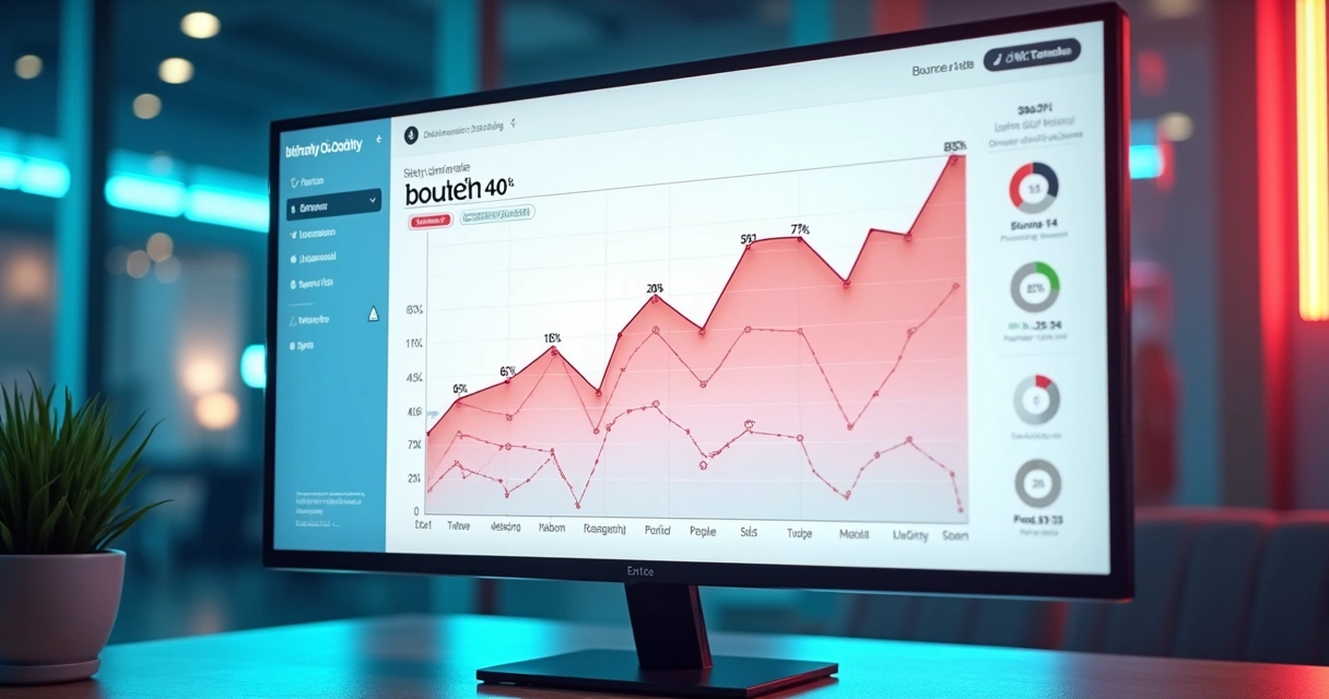 Dashboard com gráfico de taxa de rejeição em destaque, mostrando queda progressiva no índice