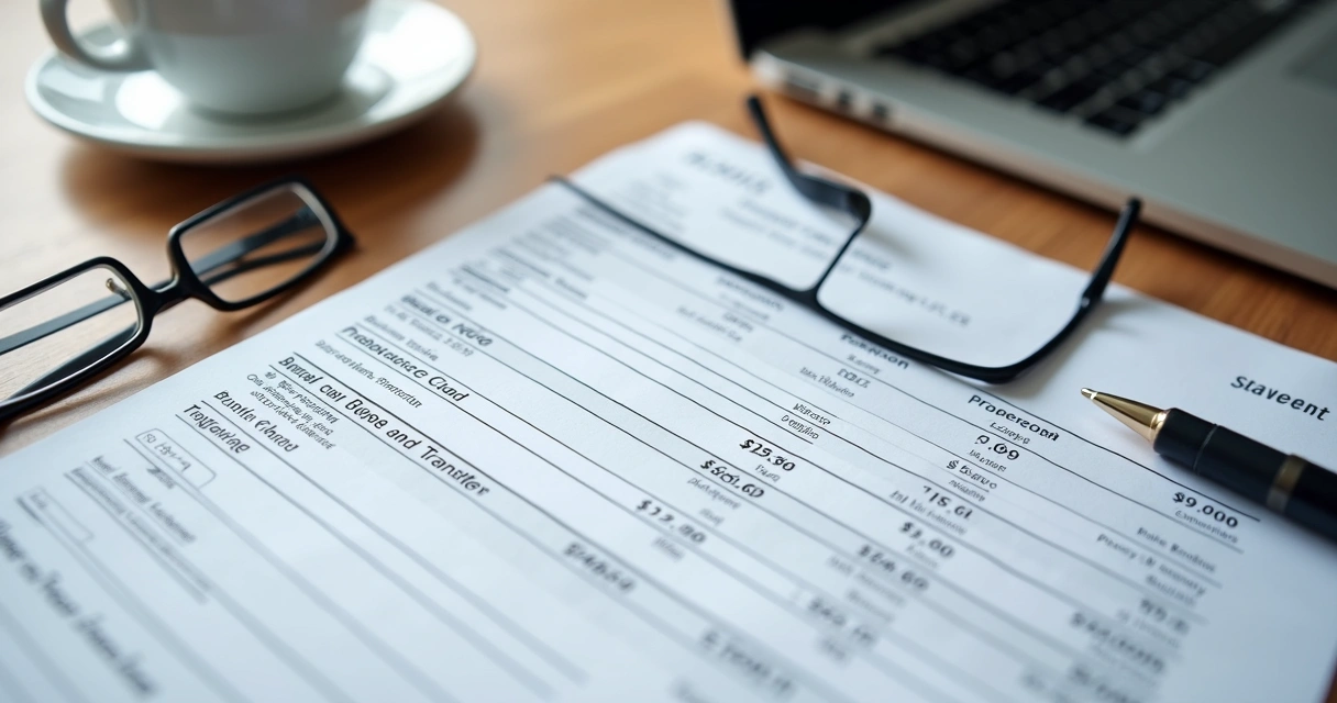 Extrato bancário com destaque para tarifas de aluguel e boletos.