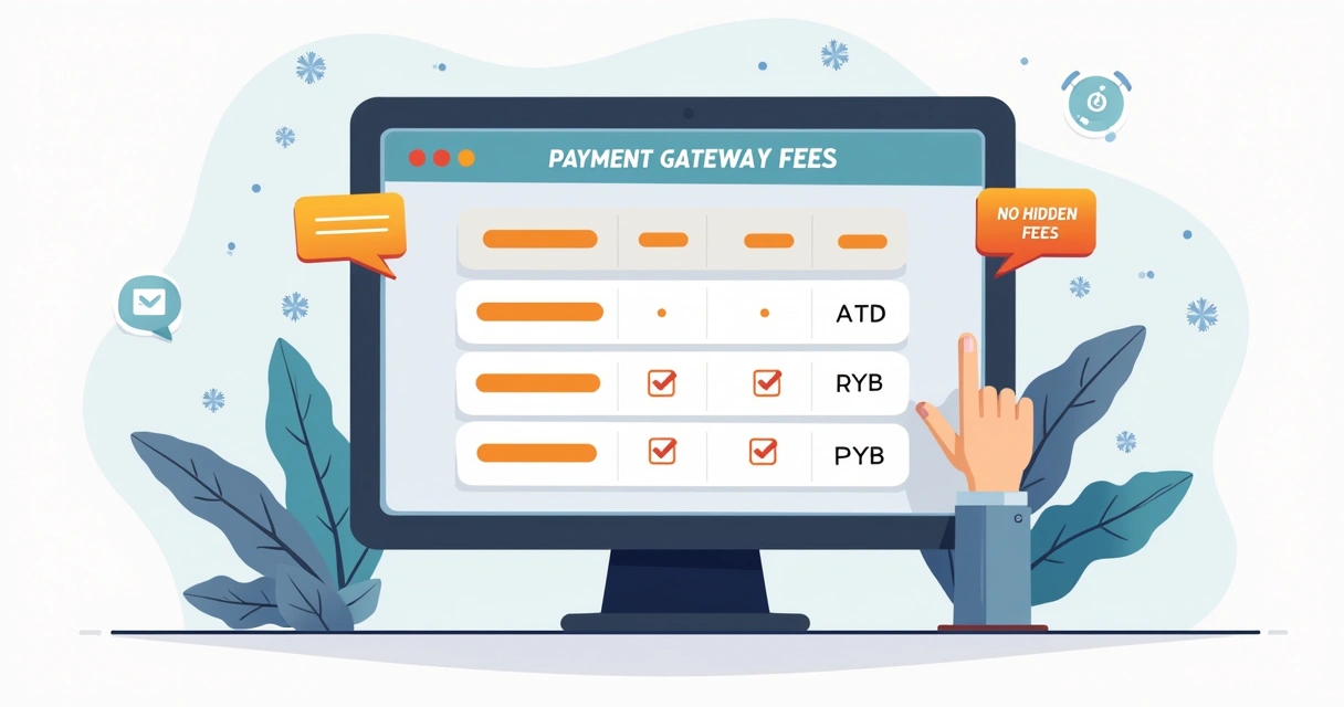 Tabela de taxas de gateway de pagamento em tela digital 