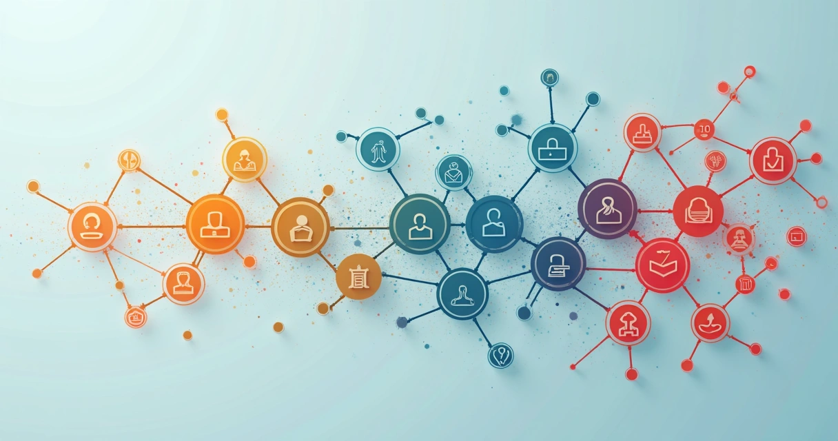 Gráfico moderno de taxonomia de habilidades com círculos e linhas conectando diferentes competências em uma estrutura orgânica 