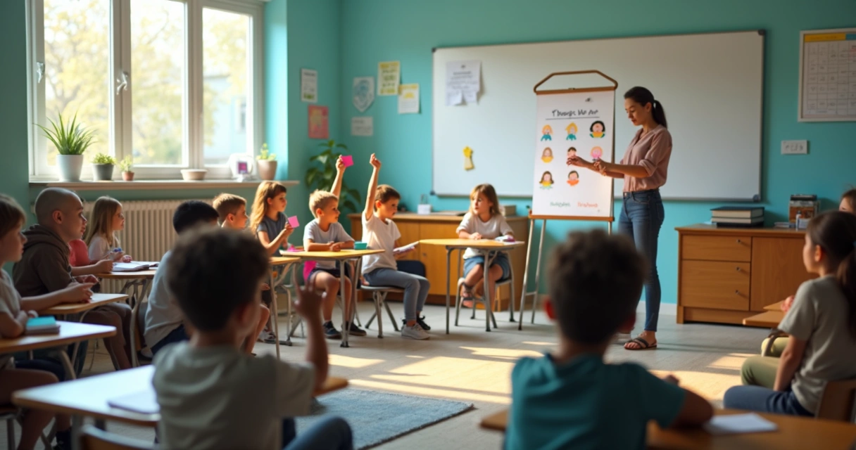 Teacher guiding a classroom emotional check-in circle