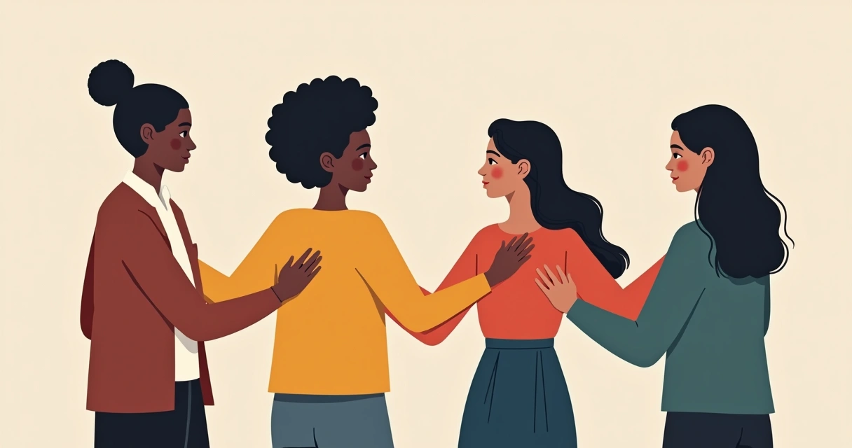 Colleagues forming a connected circle in meeting 