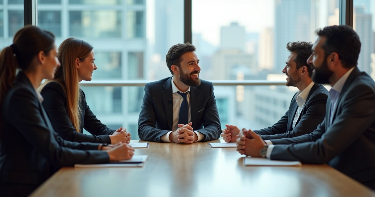 Team using body language to communicate during a meeting