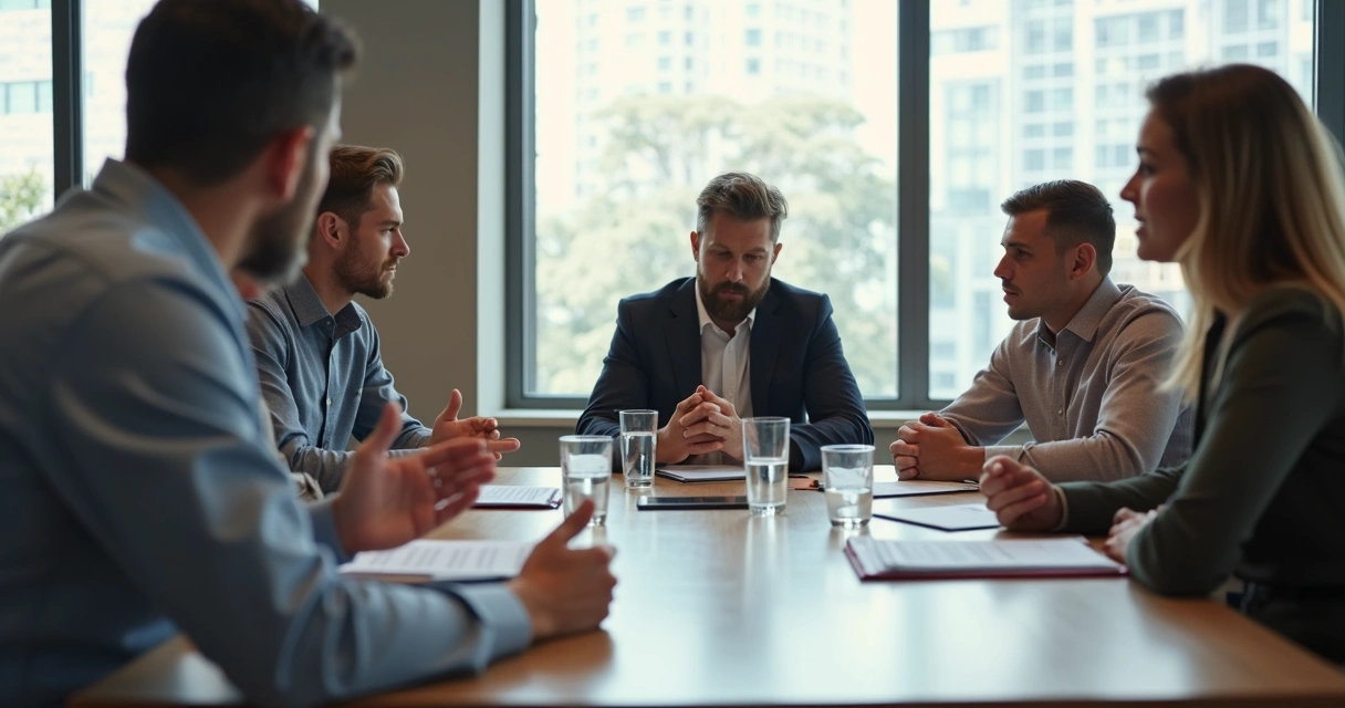 Small team meeting with one person setting a calm boundary