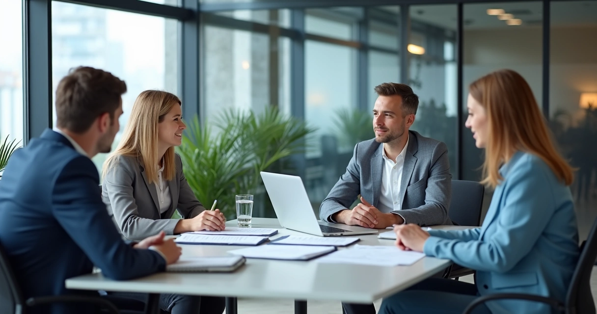Team meeting with clear roles and calm communication in an office