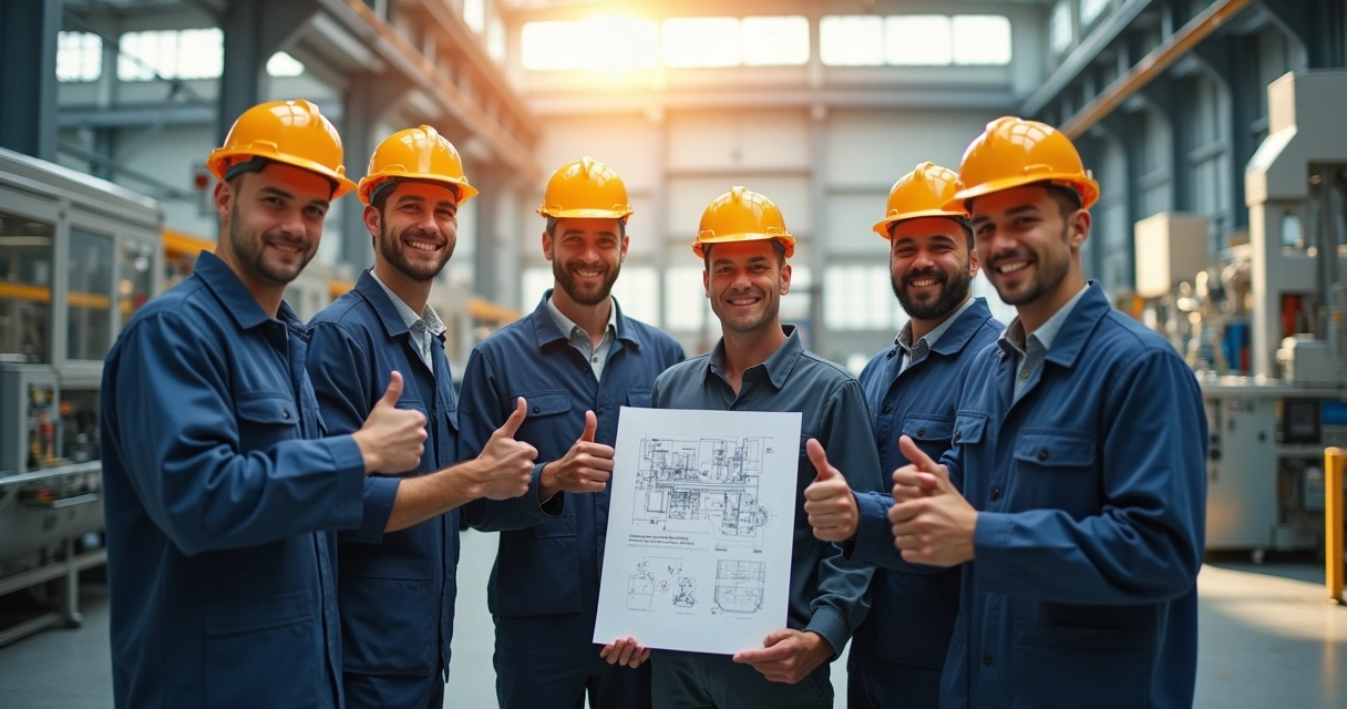 El equipo industrial celebra la mejora de los procesos 