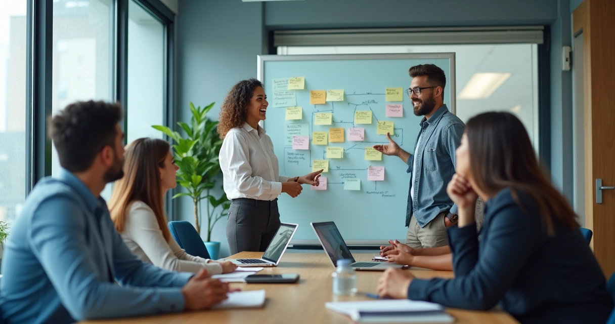 Team discussing change in a modern meeting room 