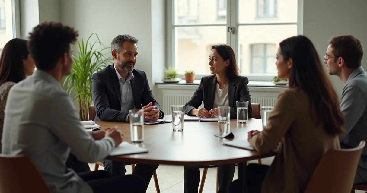 Small team in a calm office meeting