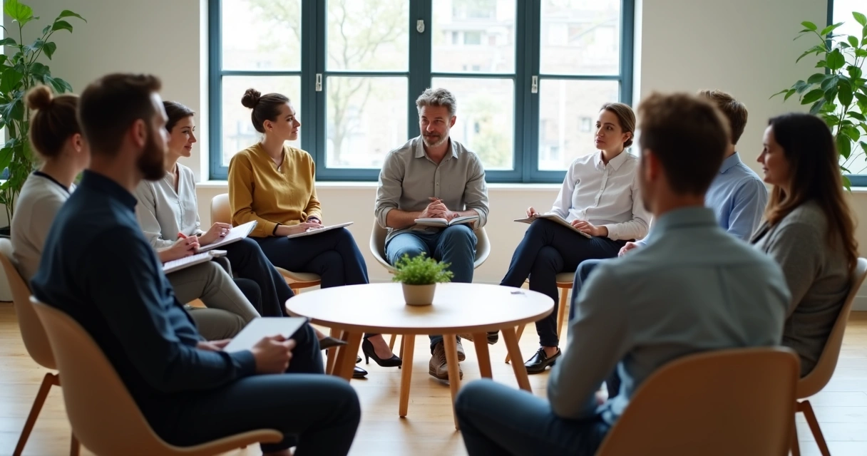 Team seated in a circle during a reflective group ritual 