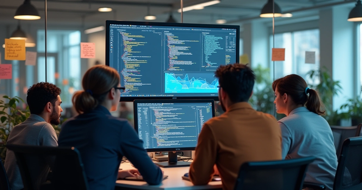 Equipe colaborando na automação de testes front-end 