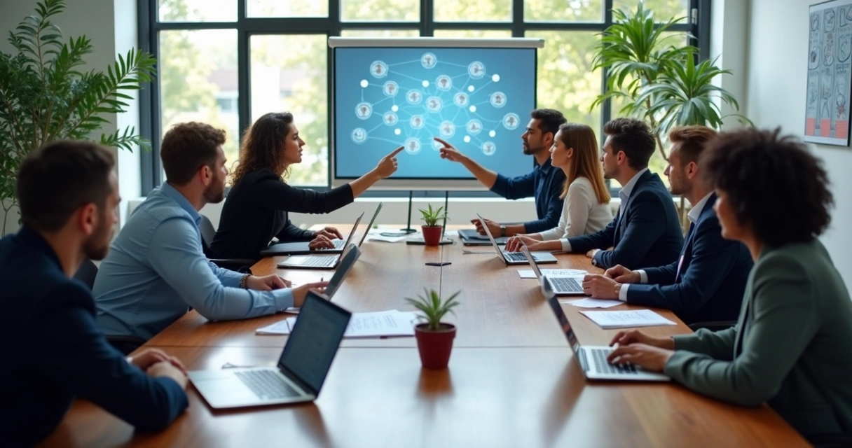 Collaborative team discussion in a modern office 